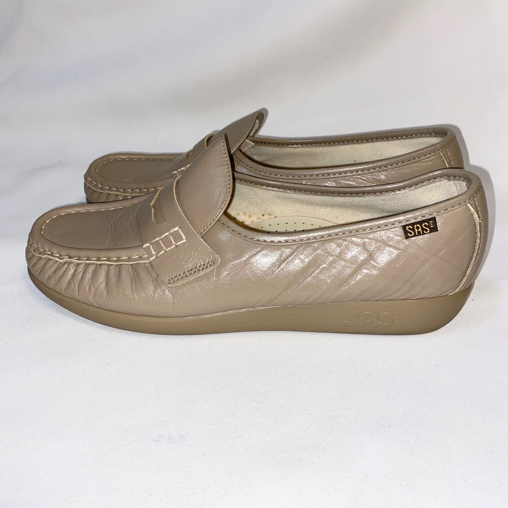 SAS Penny Loafers Womens 9.5 M Taupe Leather Handsewn Moccasin Made in USA - Picture 8 of 16